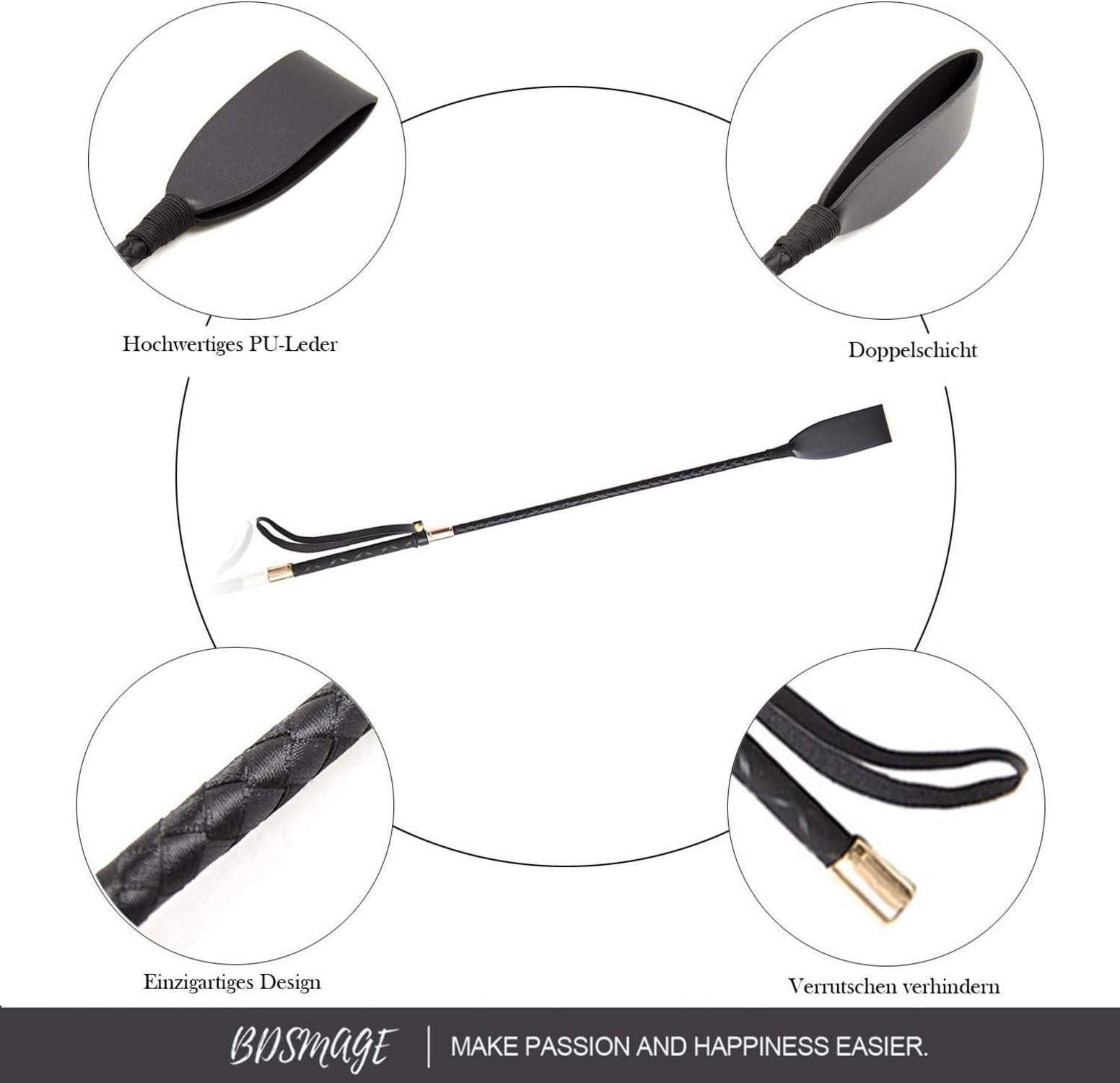 BDSMAGE Set: Reitpeitsche aus Leder & Federkitzler