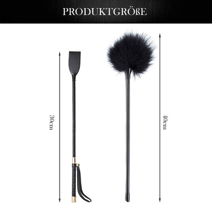BDSMAGE 2er Set Reitpeitsche und Federkitzler aus Leder