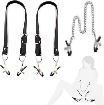 BDSM-Set Schamlippenspreizer Nippelklemmen Kette Spreizgurte Clips aus