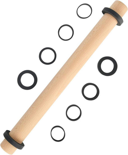Verstellbares Buchenholz Nudelholz mit Dicken Ringen, 45cm