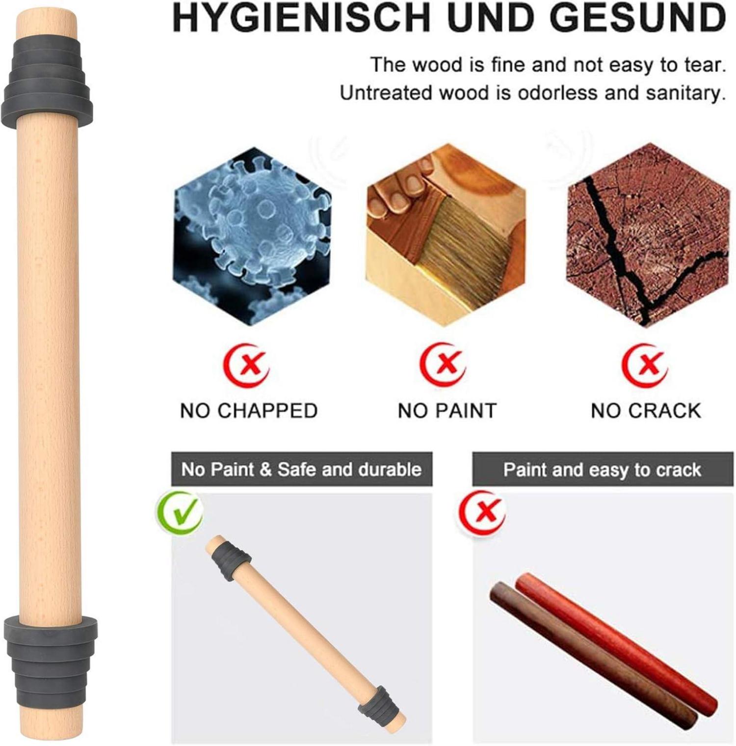 Verstellbares Buchenholz Nudelholz mit Dicken Ringen, 45cm