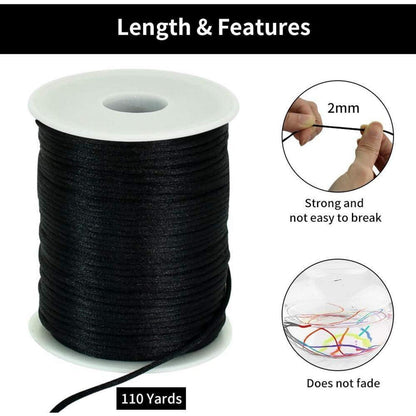 TONIFUL 2mm Schwarz Nylonschnur 100m Satinschnur Makramee