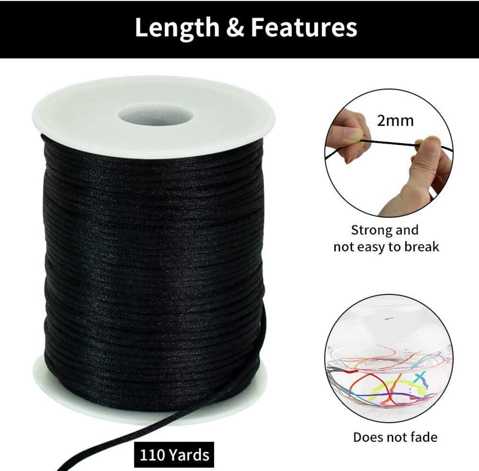 TONIFUL 2mm Schwarz Nylonschnur 100m Satinschnur Makramee