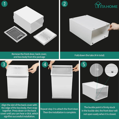 YITAHOME Schuhboxen 6er Set stapelbar stabil belüftet Gr. 46