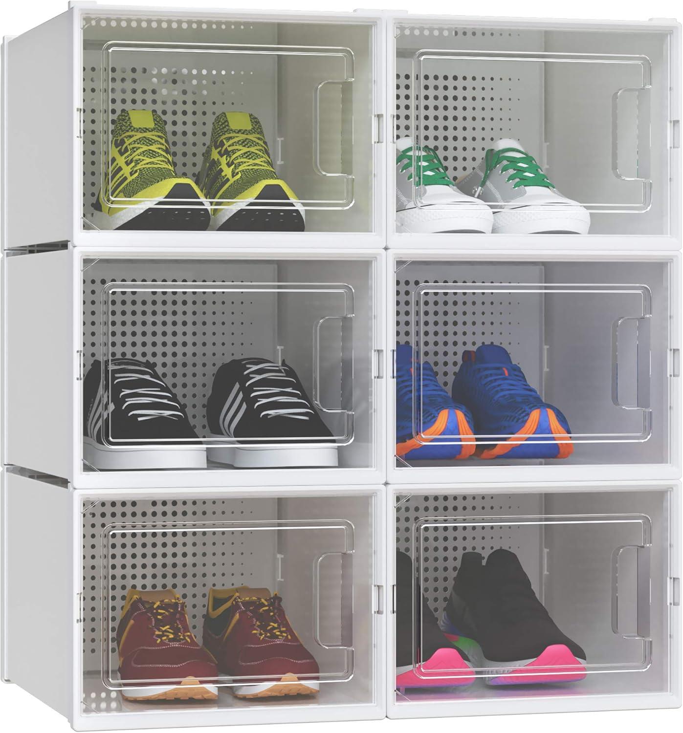 YITAHOME 6er Set Schuhboxen stapelbar stabil Aufbewahrungsboxen für Schuhe transparent Größe 46 White