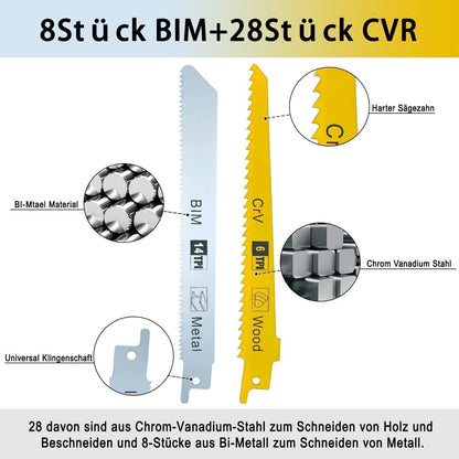 LEILUO Sägeblätter Set 36-teilig Holz Metall Kunststoff inkl
