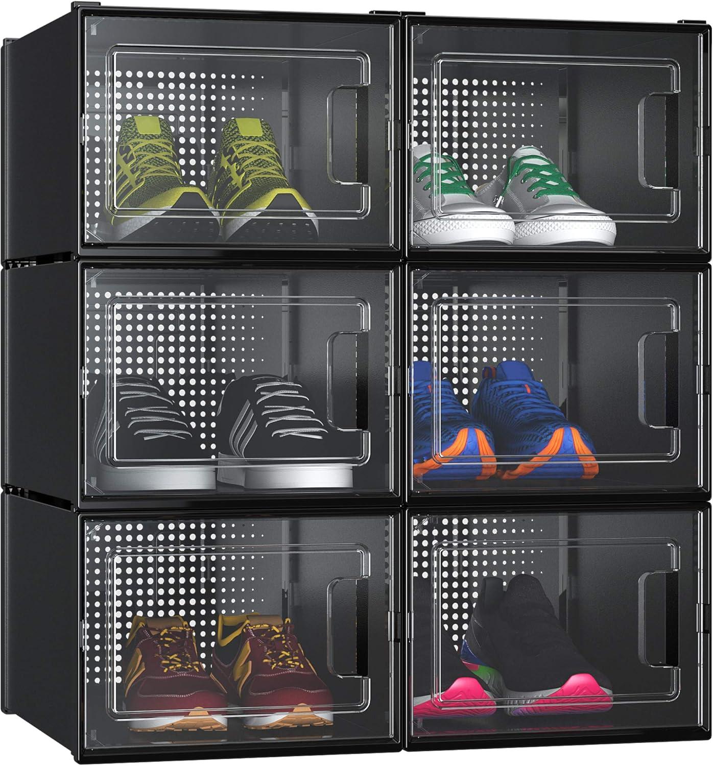 YITAHOME Schuhboxen 6er Set stapelbar stabil Aufbewahrungsboxen für Schuhe Größe 46 transparent Schwarz