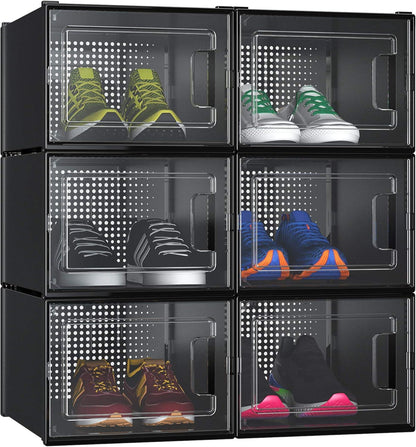 YITAHOME Schuhboxen 6er Set stapelbar stabil Aufbewahrungsboxen für Schuhe Größe 46 transparent Schwarz