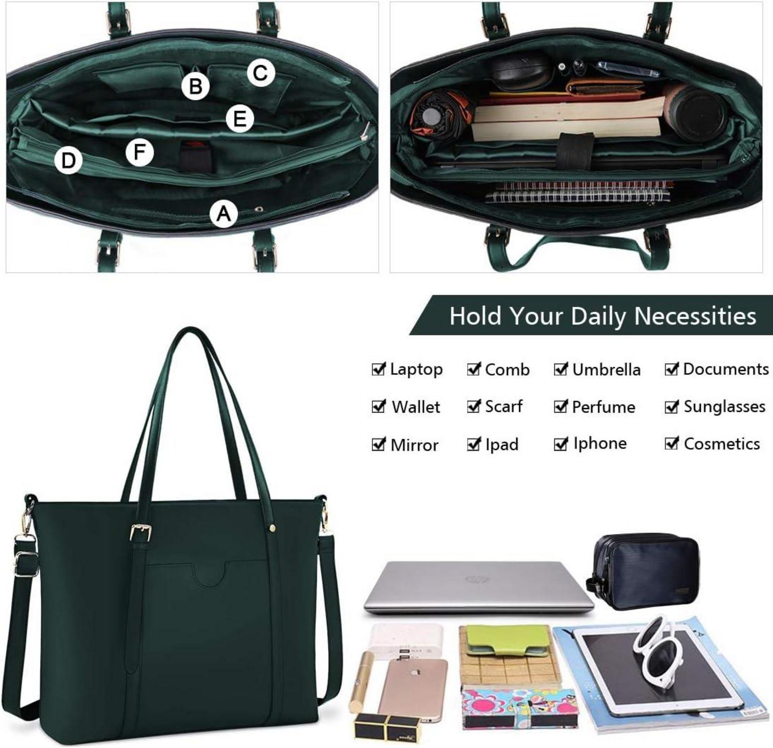 Elegante PU-Leder Laptop Handtasche Damen Schwarz 15.6 Zoll