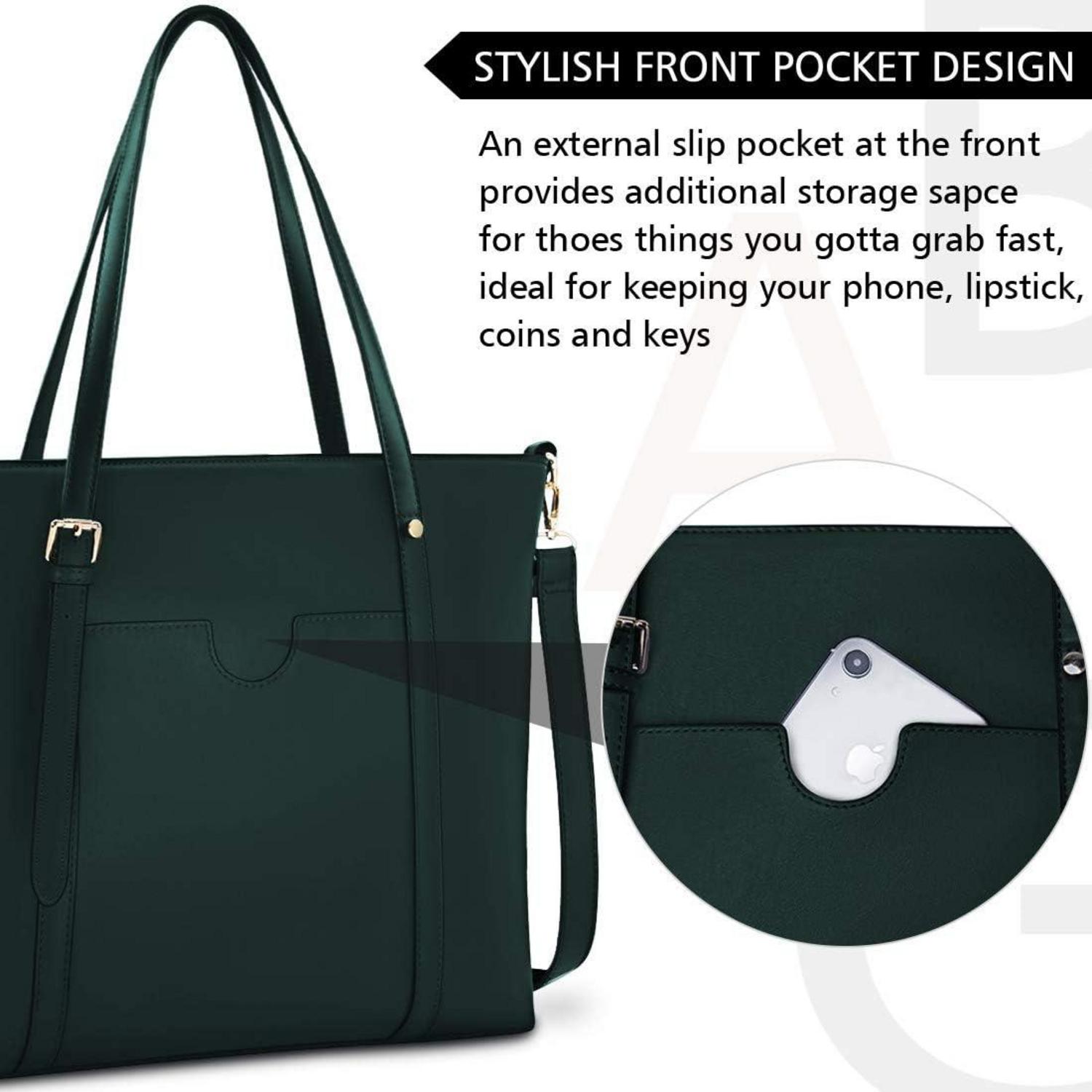 Handtasche Shopper Damen Groß 15.6 Zoll PU Leder Schwarz Laptop
