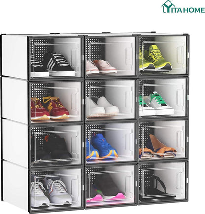 YITAHOME 12er Schuhboxen Set Stapelbar Stabil Belüftet Transparent Größe 46
