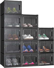 YITAHOME Schuhboxen Set stapelbar transparent schwarz 12er - ABS