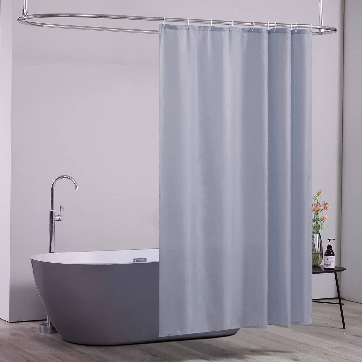 Schmaler Duschvorhang 150x180 aus Polyester Stoff Wasserabweisend Grau Blau