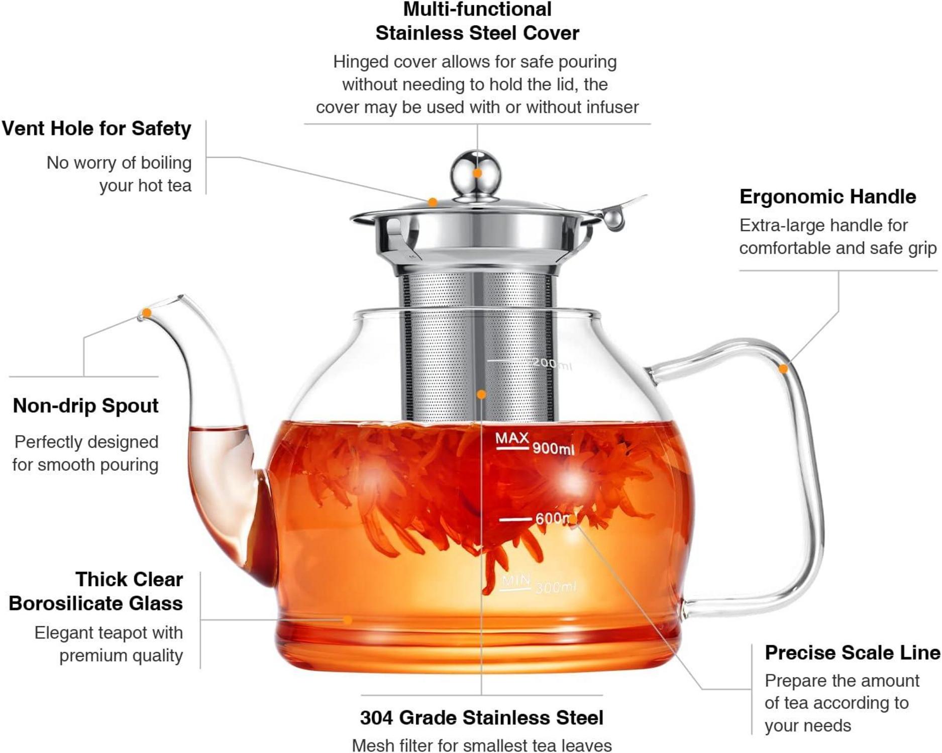 1200ML Teekanne Glas Set mit Siebeinsatz, Teeservice 4