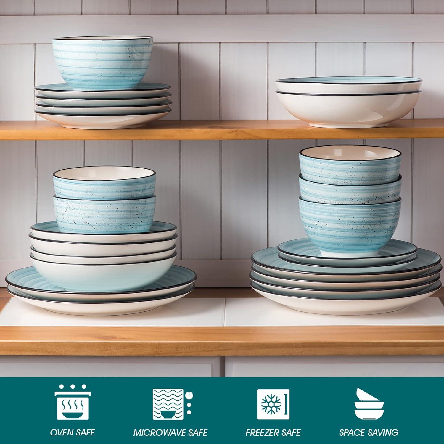 Tafelservice Steingut 24-teilig Vintage Blau Kombiservice