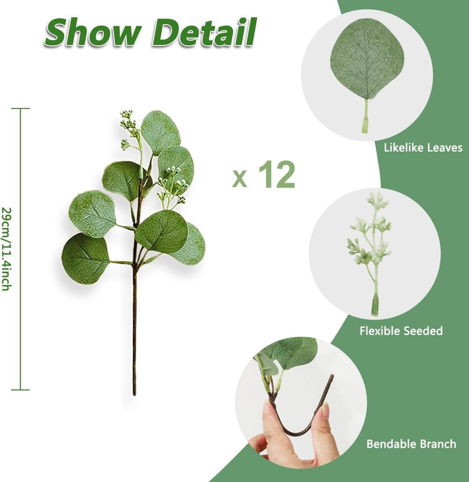Künstliche Eukalyptus Pflanze Bulk Hochzeit Garten Deko 12Pc