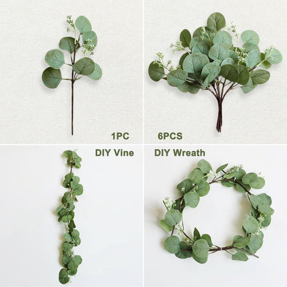 Künstliche Eukalyptus Pflanze 12Pc Deko Zweige Simulation Grün