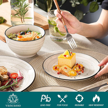 Tafelservice Steingut 24-teilig handbemalt Vintage Beige