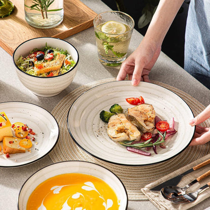 Tafelservice Steingut 24-teilig handbemalt Vintage Beige