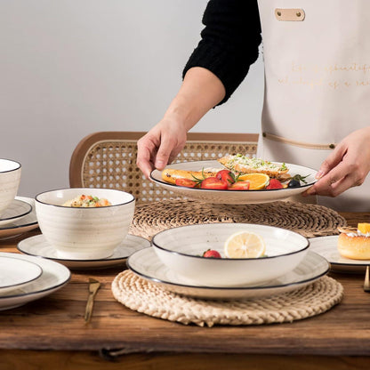 Tafelservice Steingut 24-teilig handbemalt Vintage Beige