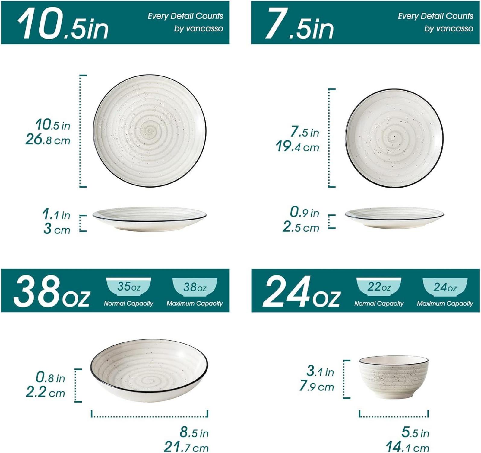 Tafelservice Steingut 24-teilig handbemalt Vintage Beige