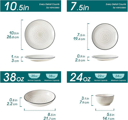 Tafelservice Steingut 24-teilig handbemalt Vintage Beige