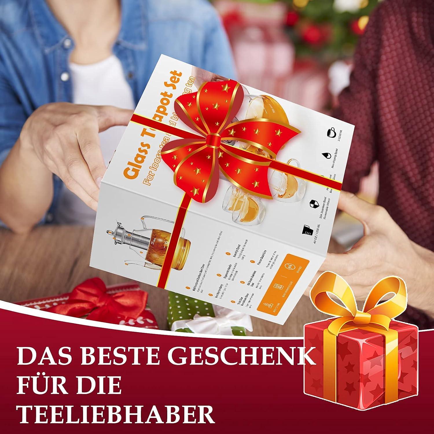 Teekanne Glas 1200ML mit Siebeinsatz Borosilikatglas Tee-Ei Spülmaschinenfest