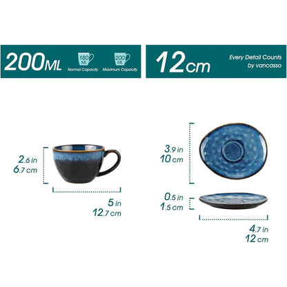 Vancasso STARRY Kaffeeservice Steingut 8-teilig Blau Vintage