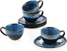 Steingut Kaffeeservice 8-teiliges Vintage Kaffeeset Blau