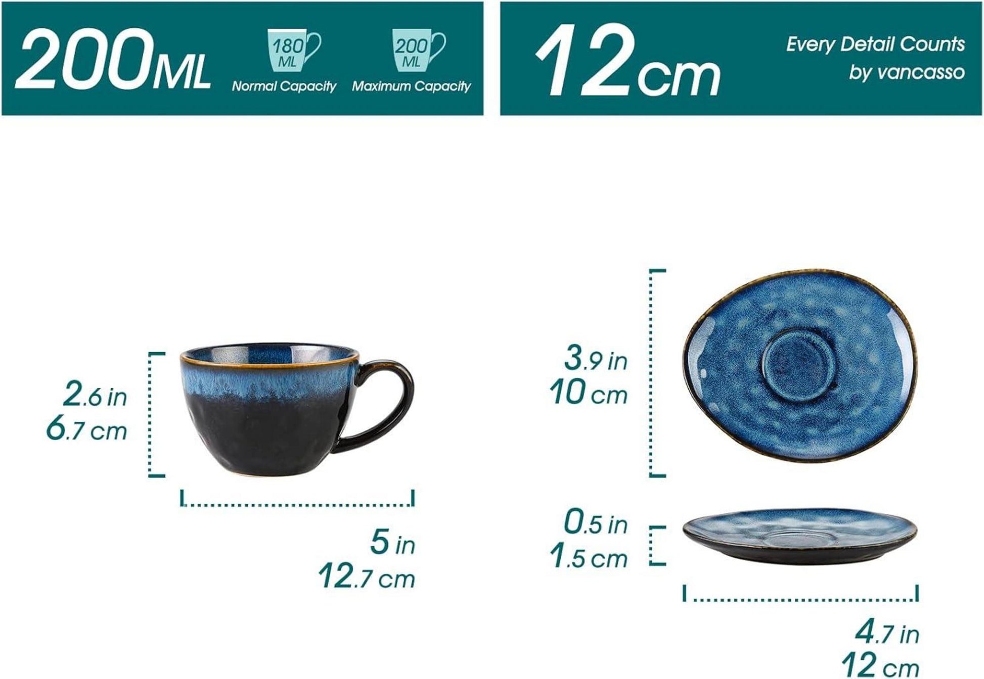 Vancasso STARRY Kaffeeservice Steingut 8-teilig Blau Vintage