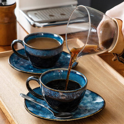 Vancasso STARRY Kaffeeservice Steingut 4 Personen Blau Vintage 8-teilig