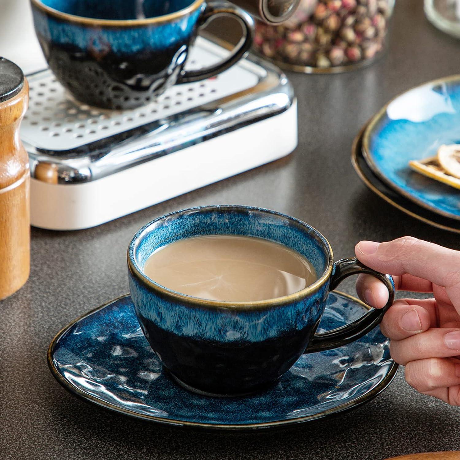 Kaffeeservice Steingut STARRY 8-teilig blau Vintage Look für 4