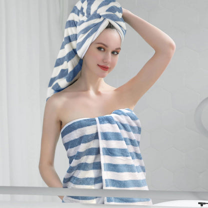 Mikrofaser Badetuch Blau Gestreift 70x140cm 2er Pack