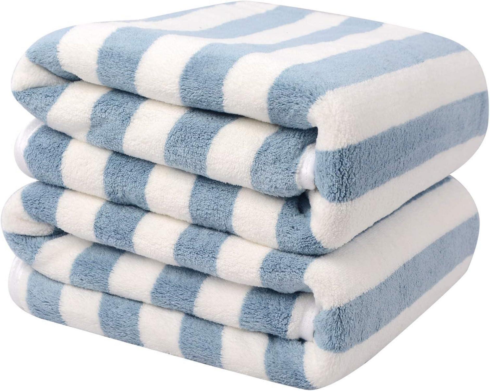 2er Set Blaue Mikrofaser Badetücher 70x140cm Gestreift