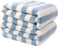 2er Set Blaue Mikrofaser Badetücher 70x140cm Gestreift