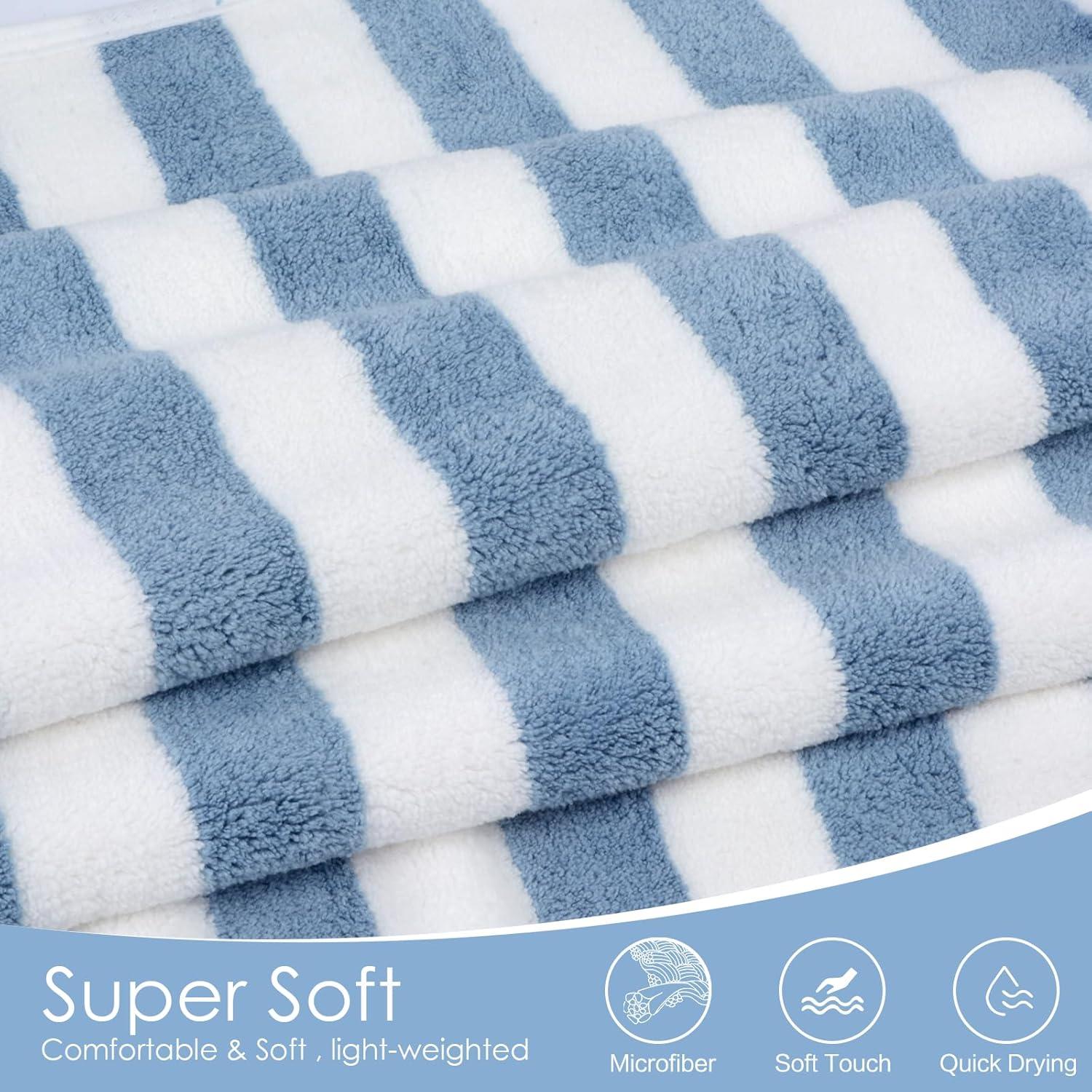 2er Set Blaue Mikrofaser Badetücher 70x140cm Gestreift