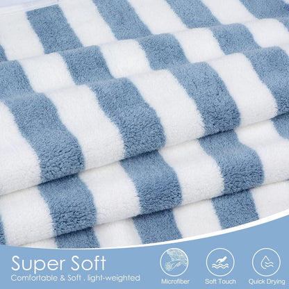 2er Set Blaue Mikrofaser Badetücher 70x140cm Gestreift