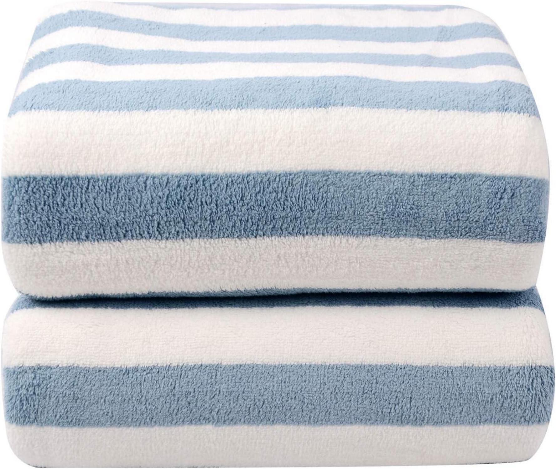 Mikrofaser Badetuch Blau Gestreift 70x140cm schnelltrocknend fusselfrei weich saugfähig 2er-Pack