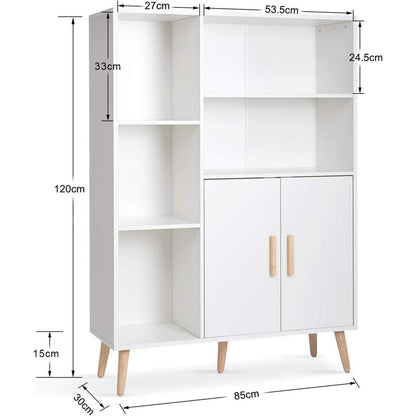 Weißes Sideboard mit 2 Türen & 5 Fächern – 85x30x120 cm