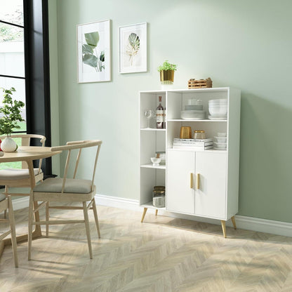 Weißes Sideboard mit 2 Türen & 5 Fächern – 85x30x120 cm