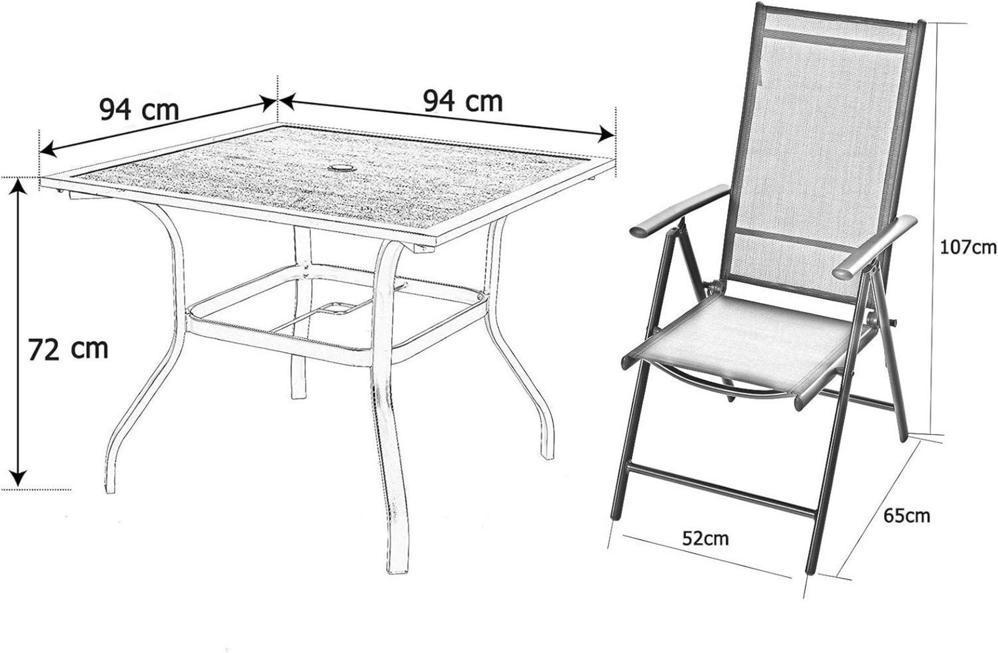 Gartenmöbel Set 4+1 Aluminium Tisch Stühle 6X verstellbar 7-fach