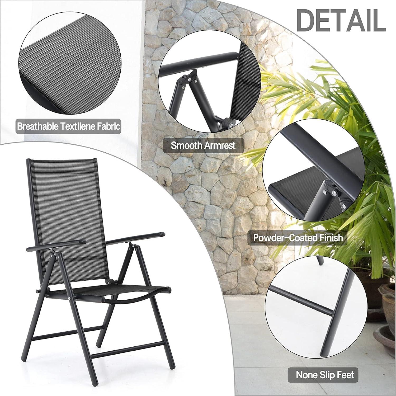 PHIVILLA Gartenmöbel Set Schwarz 4 Personen Outdoor Terrassenmöbel Alu Gestell 6X Verstellbar