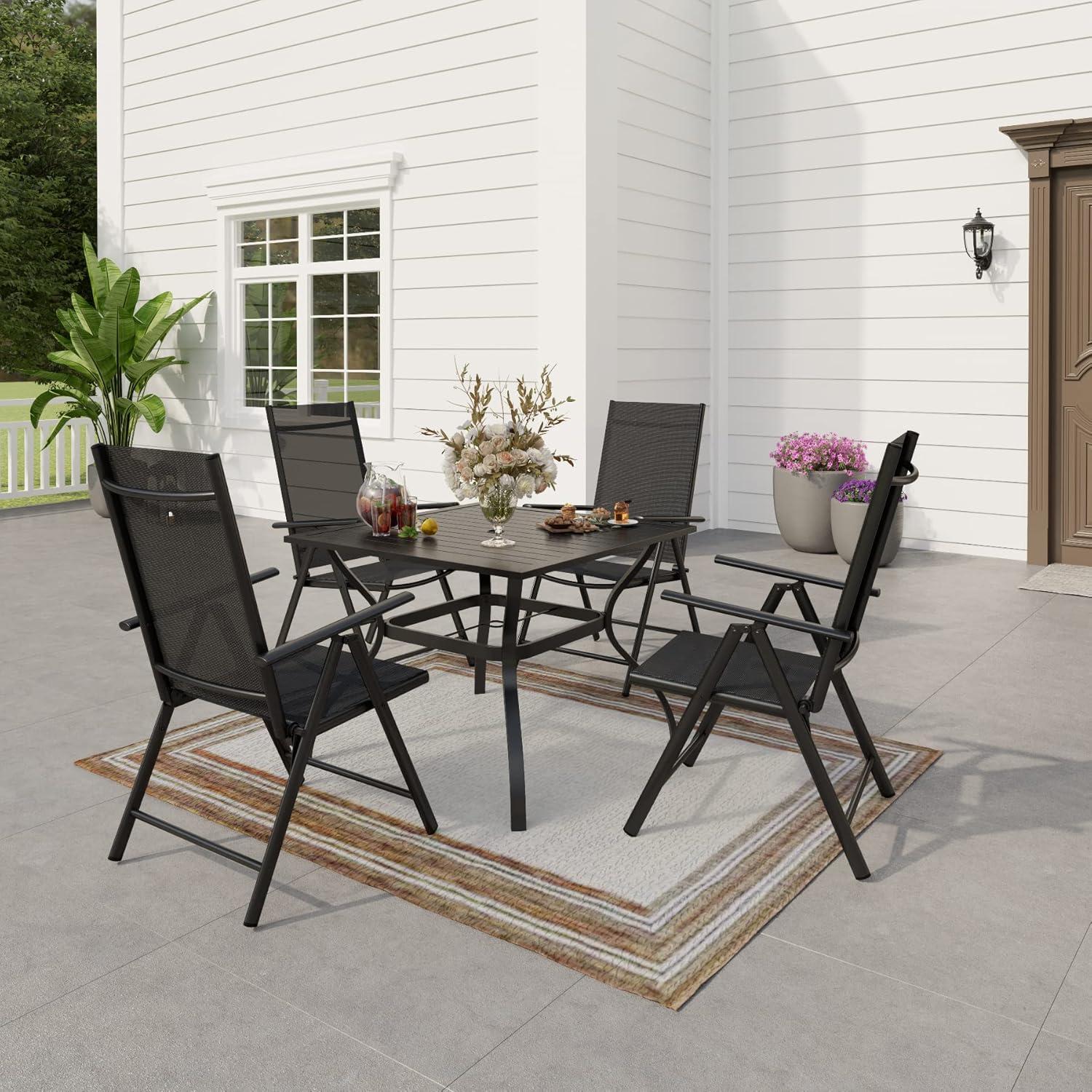 PHIVILLA Gartenmöbel Set Schwarz 4 Personen Outdoor Terrassenmöbel Alu Gestell 6X Verstellbar