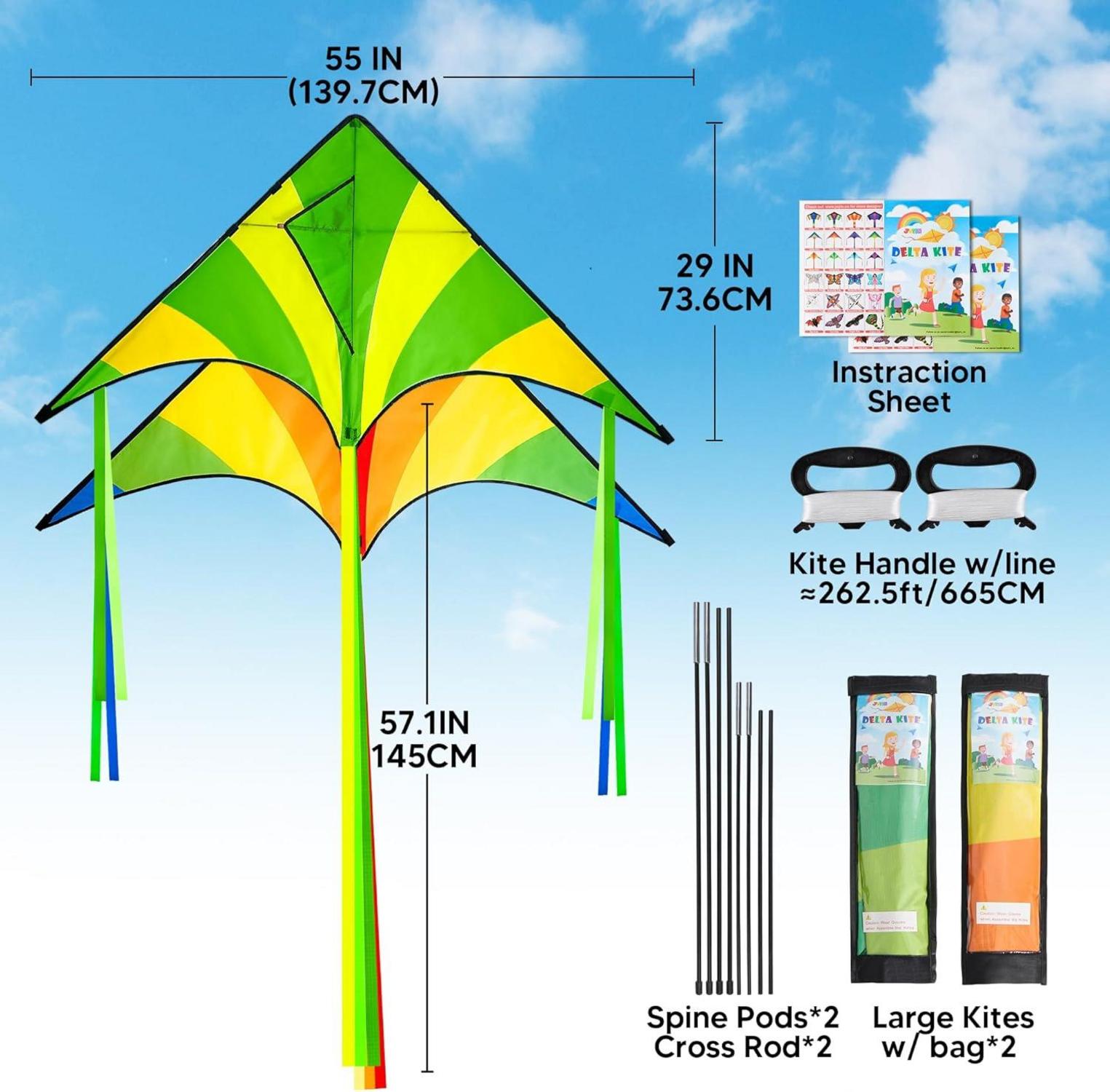 2er-Pack Riesige Delta-Drachen Grün Regenbogen 262,5 ft Schnur