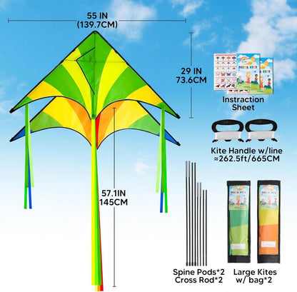 2er-Pack Riesige Delta-Drachen Grün Regenbogen 262,5 ft Schnur