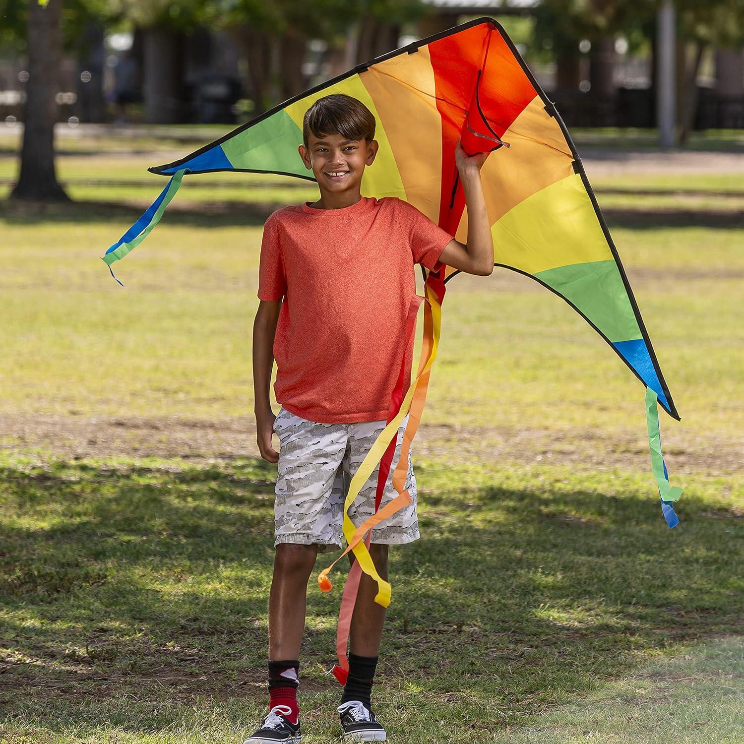 JOYIN 2er-Pack große Delta-Drachen - Grün und Regenbogen - Riesige Drachen für Kinder und Erwachsene