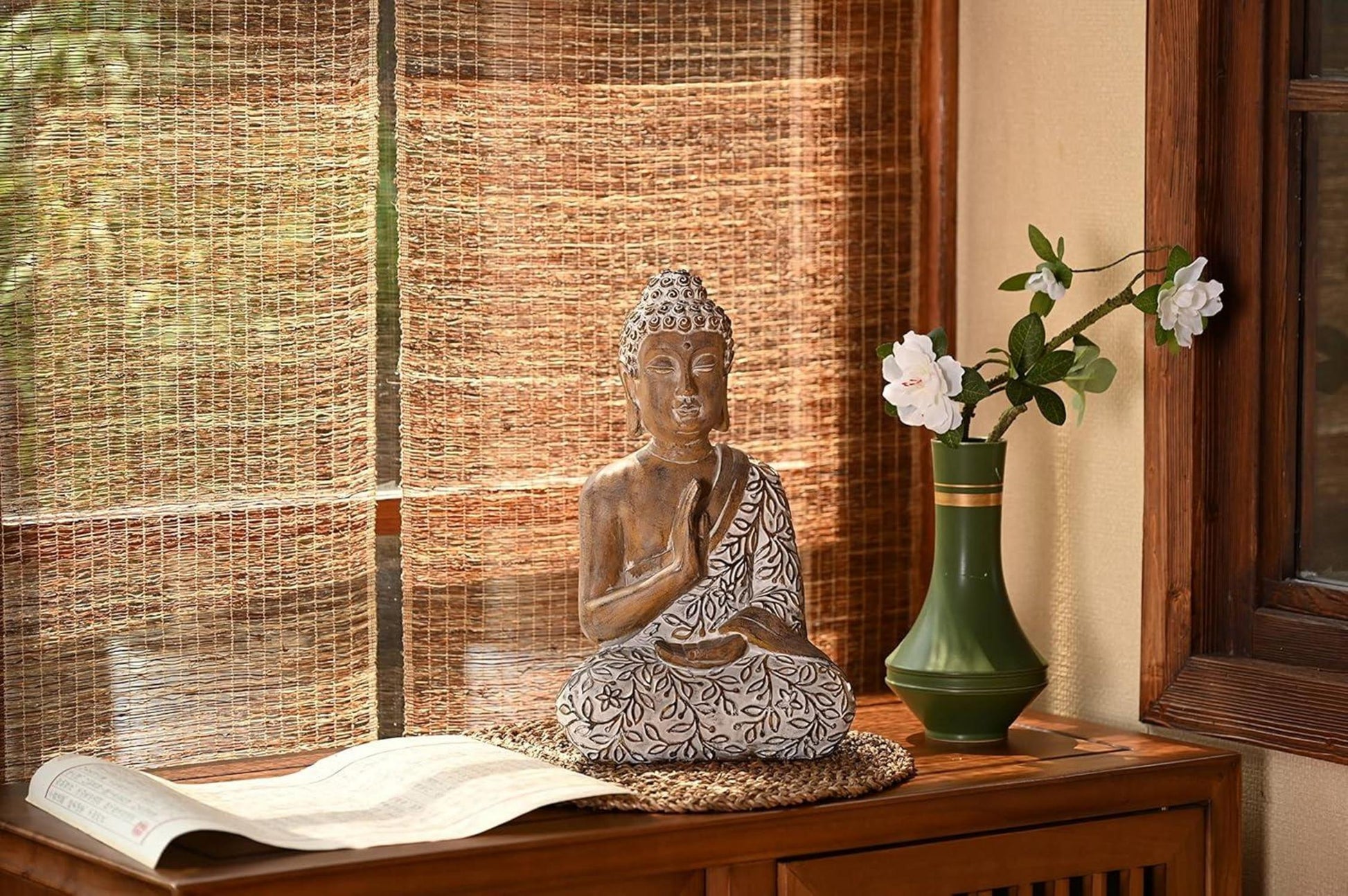 Buddha Figur 36.5cm Harz sitzend Deko für Haus Garten
