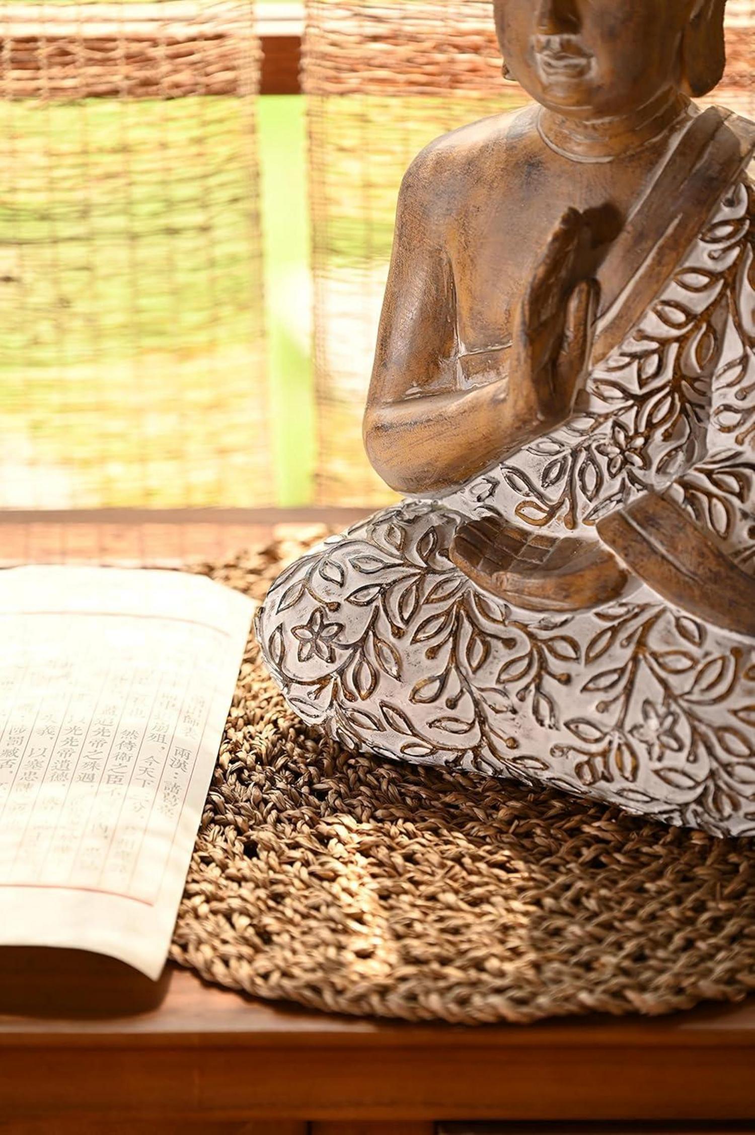 Buddha Figur 36.5cm Harz sitzende Deko Statue für Haus Büro Garten Feng Shui