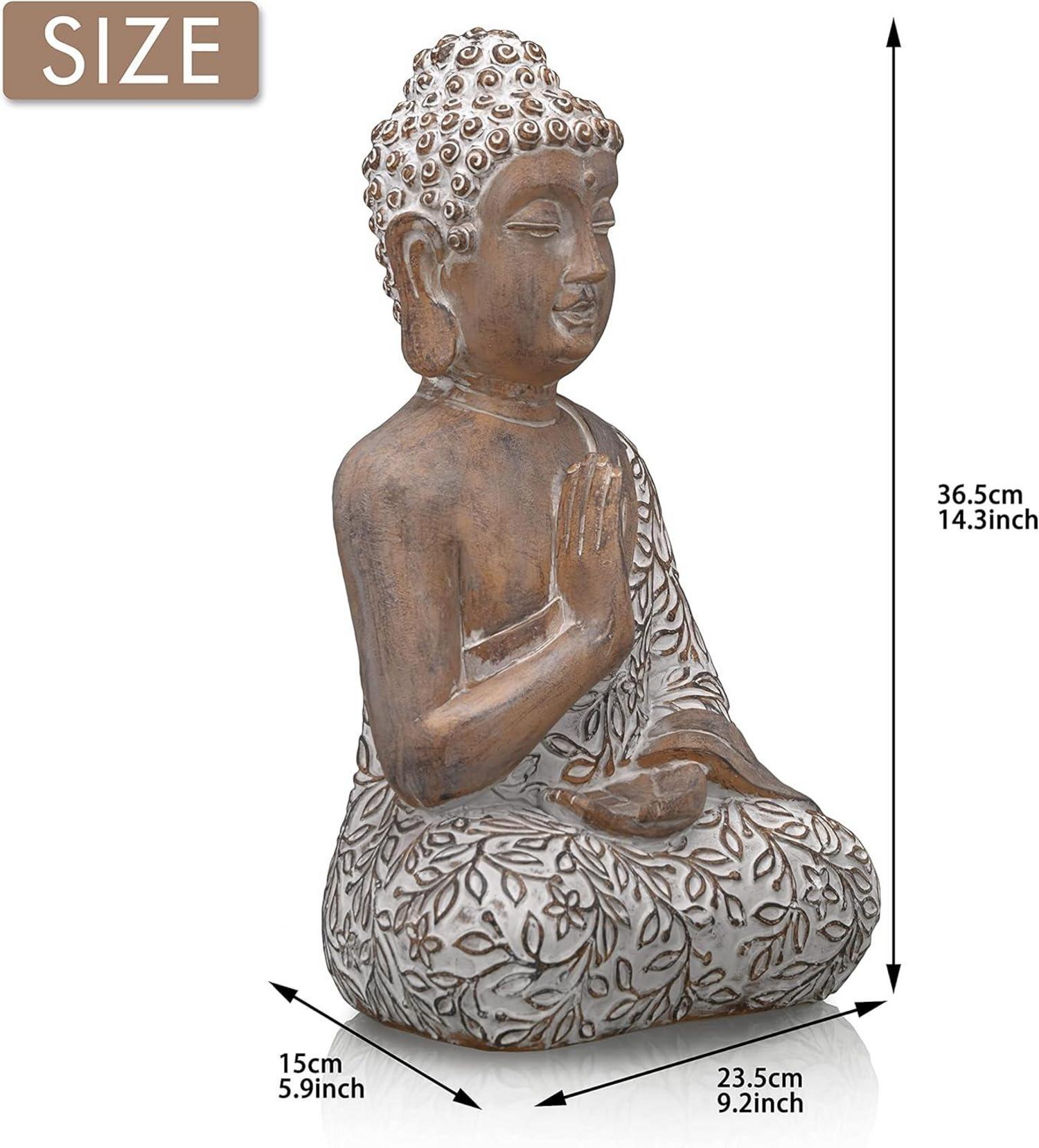Buddha Figur 36.5cm Harz sitzende Deko Statue für Haus Garten Büro Feng Shui