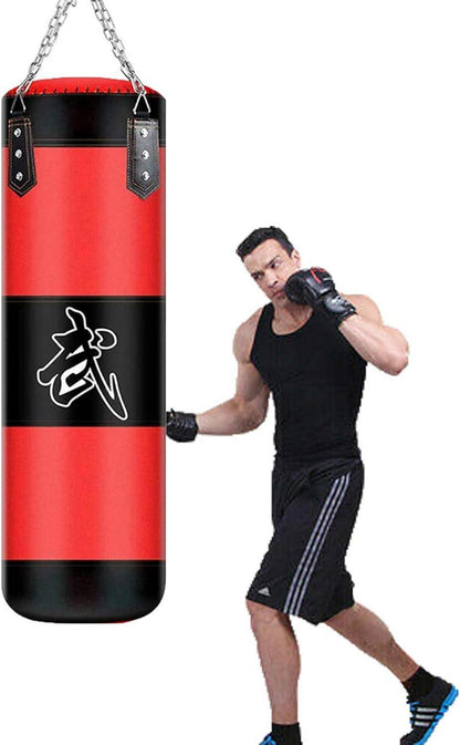 Boxsack hängend Punching Säcke mit Boxhandschuhe MMA Muay Martial Arts Kit 100x30 cm Schwarz/Rot